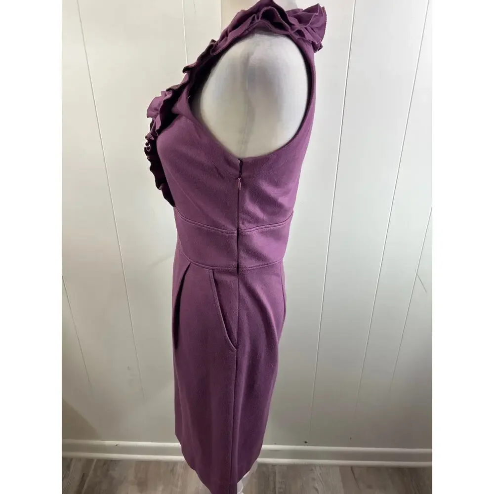 Banana Republic V-Neck Ruffle Brigitte Purple Dress sleeveless stretch Size 2